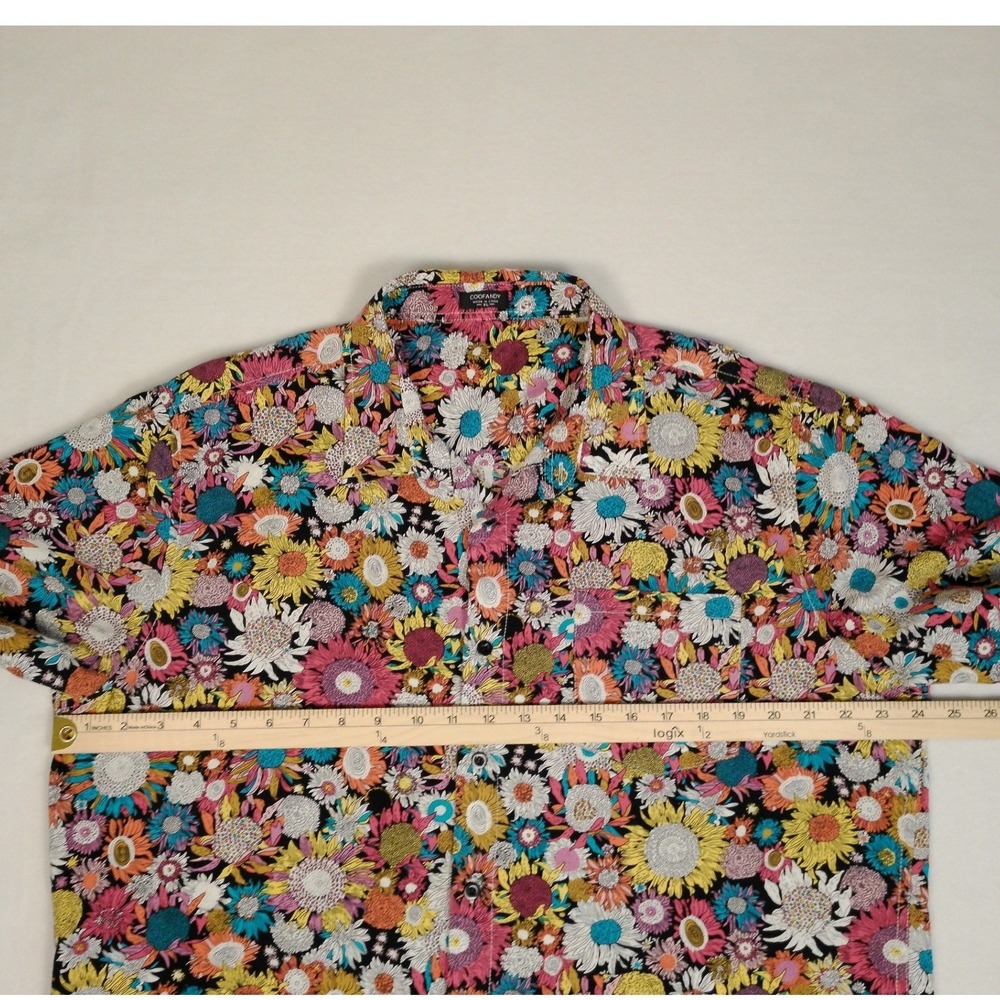 Coofandy Mens XL Short Sleeve Button Down Shirt Floral Sunflower Multi-Color - Picture 6 of 7